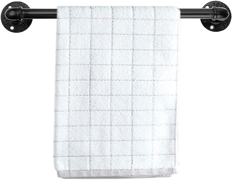 BSTKEY Vintage Industrial Pipe Towel Holder - Wall Mounted Retro Metal Towel Rack Bar Hanging Bathrobe Holder Hanger, Bathroom Accessories, Black,40cm