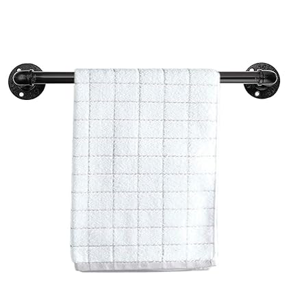 Sumnacon 16 Inch Industrial Iron Pipe Towel Rack Holder - Heavy Duty Rustic Hand Towel Bar, Vintage Style Grab Bar/Door Handle for Bathroom, Kitchen with Screws, Black