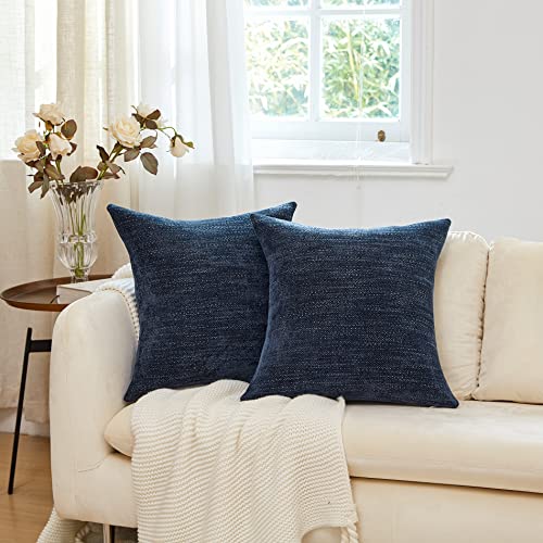 Anickal Pillow Covers 18X18 Inch Set Of 2 Dark Blue Decorative Throw Pillow Covers Square Accent Cushion Case For Couch Sofa Living Room Farmhouse Home Decoration #TOP5