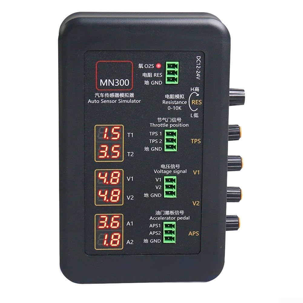 Eawfgtuw Simulador de sensor automotriz MN300 con simulación de señal de voltaje, resistencia y oxígeno para pruebas de diagnóstico de coche, TPS de doble canal, refrigerante