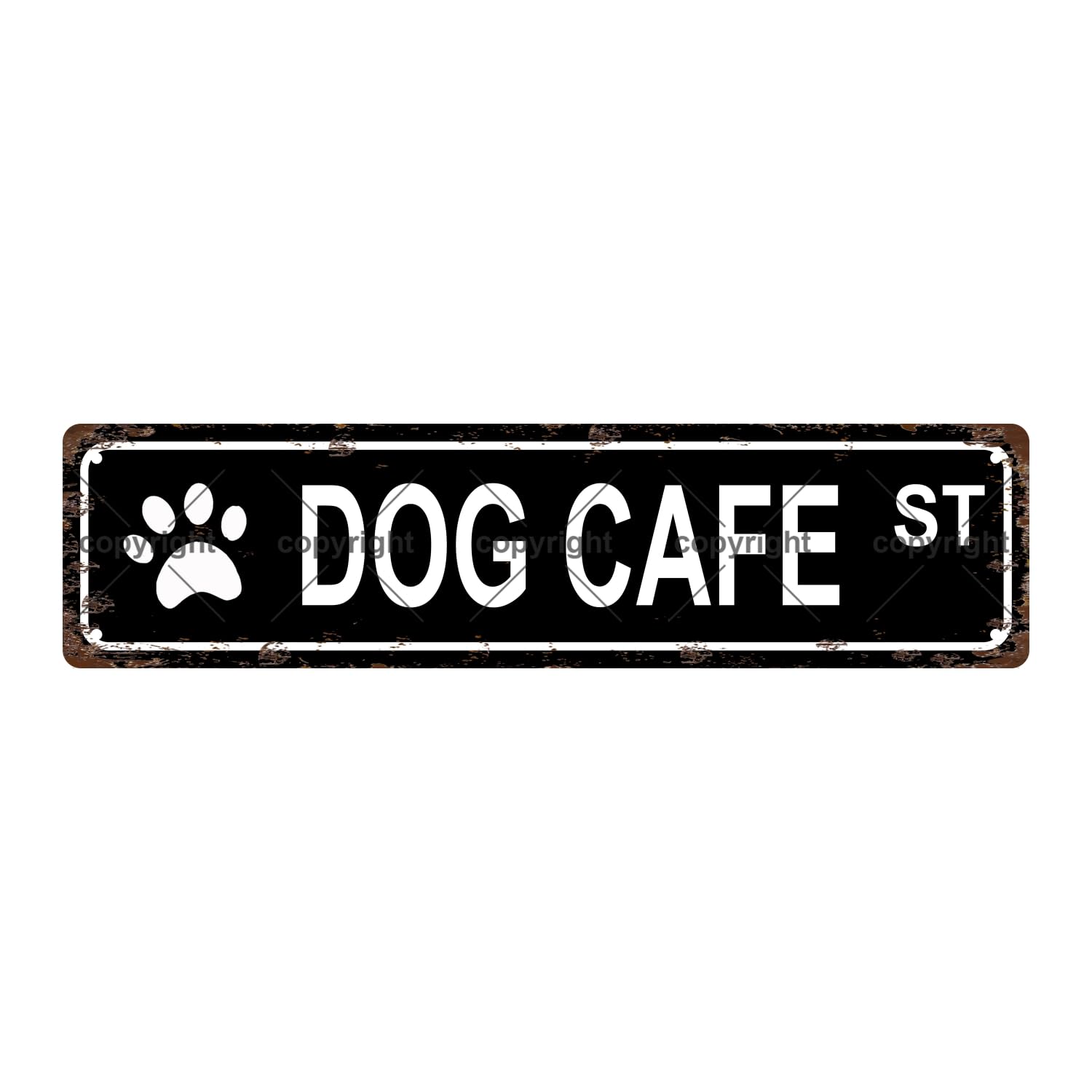 Dog Cafe ST Dog Metal Tin Street Sign Bar Cafe Garage Cave Home Room Wall Bathroom Farmhouse Garden Porch Patio Decor,4x16 Inch