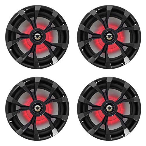 Rockville RKL80MB Bundle: (4) 8 900W Black Marine Boat Speakers w/LED Lights IP66 Waterproof Beat Sync LEDs Stainless Steel Mounting Screws for Marine/ATV/UTV 4-Piece