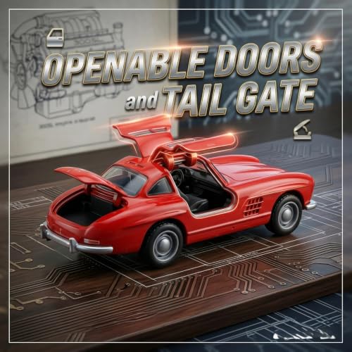 Image of 1:36 Scale Mercedes Vintage Die-Cast Toy Car for Kids - Pull Back Sports Metal Model Vehicle with Openable Doors, LED Lights & Music | Alloy Mini Car Gift for Boys, Birthday & Collectors 【RED】