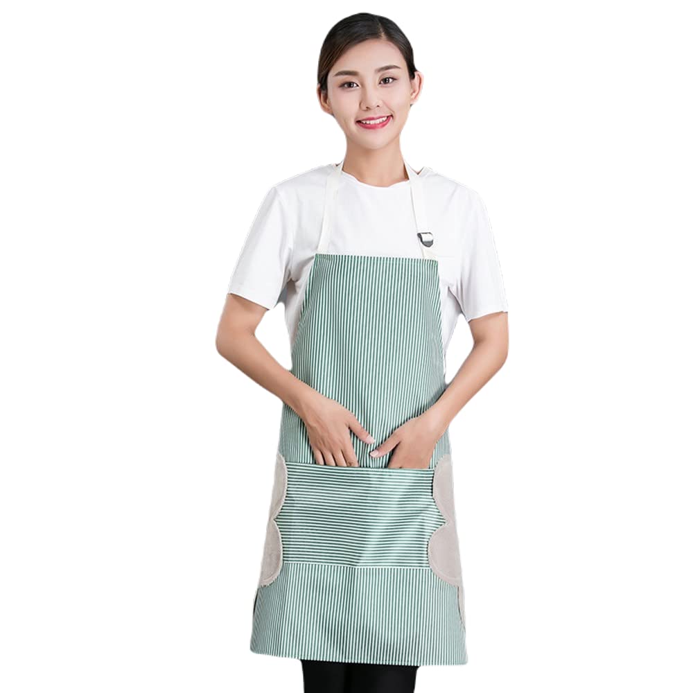 Leeonz® Strip Aprons for Women and Men with Pocket, Waterproof Aprons for Cooking Housework Chef Kitchen Apron with Wipe Hands Pocket Design for Cooking, Baking, Grilling, Painting, Clearance (Green)-image-4