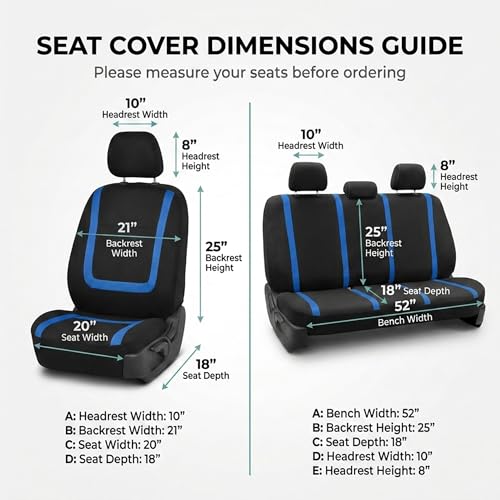 Image of FH Group Car Seat Covers Full Set Cloth - Universal Fit Automotive Seat Covers, Low Back Front Seat Covers, Solid Back Seat Cover, Washable Car Seat Cover for SUV, Sedan and Van Blue