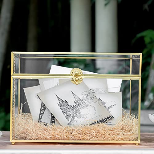 Ncyp Large Wedding Cards Box With Slot For Reception - 12X9.5X8.5 Inches - Gold Glass Card Box For Keepsake Envelope - Birthdays Party Decor, Rectangle Centerpiece, Handmade (Glass Box Only) #TOP2