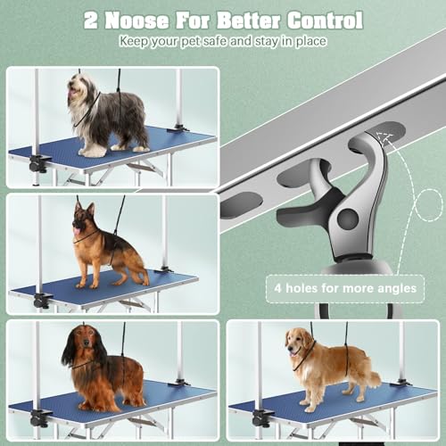 Image of Lyromix 36'' Stainless Steel Pet Dog Grooming Table, Arm /Noose /Tray, Blue
