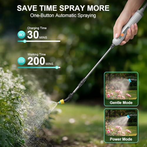 Image of Tarden 1.8 Gallon Battery Powered Garden Sprayer, 3 Nozzles, 5 Patterns