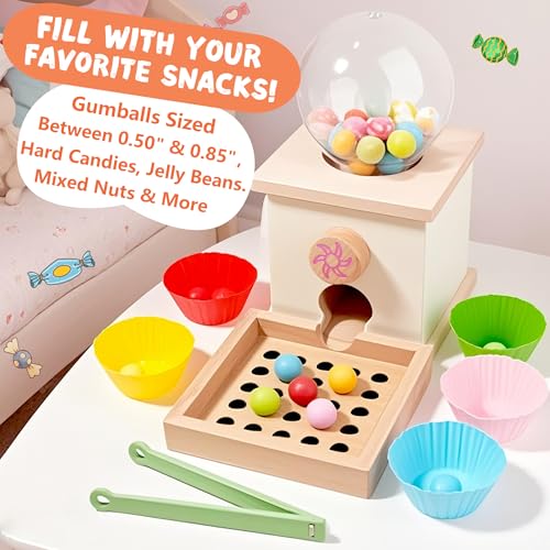 Image of 9.6 inch Wooden Gumball Machine For Kids Learning Color Sorting & Counting Toy | Toddler Preschool Learning Activities Toy for Kids Ages 3-5, Wood Preschool Learning Fine Motor Skills Game Toys
