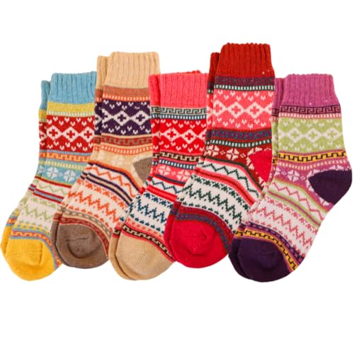 Women Wool Socks 5 Pair,Winter Warm Snowflake Sock,Warm Winter Socks,Soft Cotton Crew Knit,Fuzzy Sock Gifts for Women Men,One Size