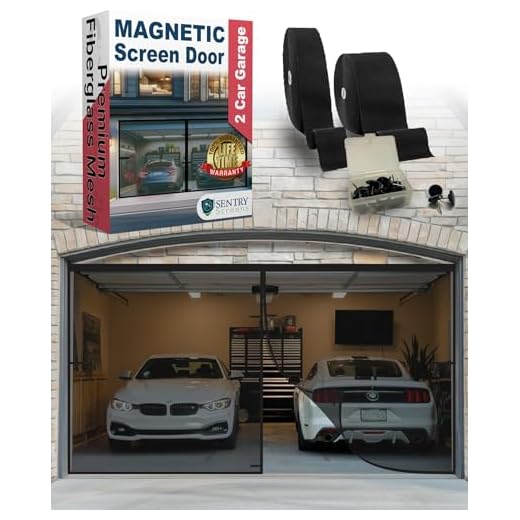 Magnetic Garage Door Screen - Double 16'x7' (2 car) Sized Screens (Single Car Also Available) - 60g Fiberglass Mesh - Stronger 1,400gs High Energy Magnets - Weighted Bottom - Black