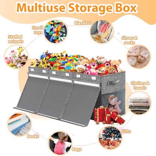 Extra Large Toy Storage Box with Lid Divider, Sturdy Collapsible Toys Organizer Chest Kids Storage Bins Boxes Baskets for Boys, Girls, Nursery, Bedroom, Living Room, Playroom, 40"x14"x16", Gray - Image 5