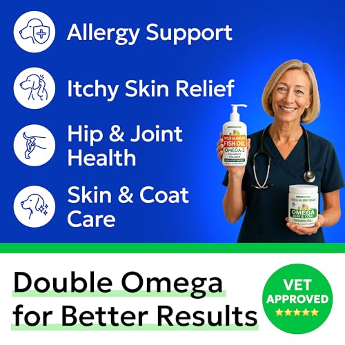 Image of BARK&SPARK Omega 3 + Fish Oil for Dogs - Skin Allergy Chews, Itch Relief, Hot Spots Treatment - Fish Oil Liquid Supplement for Pets, EPA+DHA Fatty Acids, Skin & Coat Support - Bundle: 180 Ct + 16 Oz