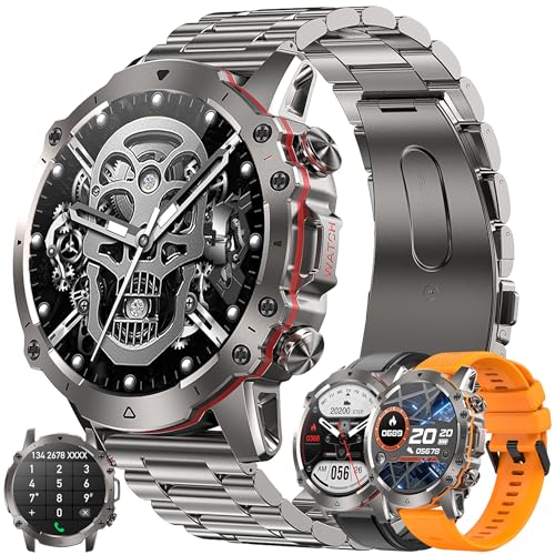 MYSHUN Reloj inteligente AMOLED de 1,43 pulgadas para hombre con función de teléfono, 5 ATM, rastreador de actividad con podómetro, 123 modos deportivos, monitor de sueño, presión arterial, reloj de
