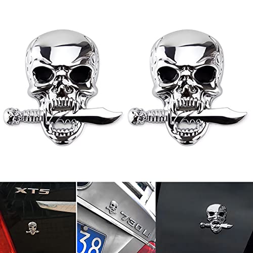 Image of 2pcs Metal Sticker for Car, 3D Decal,Skull Zinc Alloy Emblem, for Automobile, Motocycle (Skull Silver)