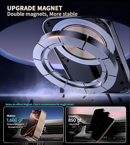 Image of Mukiya for MagSafe Car Mount Charger with Adapter, 360 Rotation Magnetic Wireless iPhone Car Charger for Air Vent, Compatible with iPhone 17 /16 /15 /14 /13 /12 Series, Gifts for Husband /Men