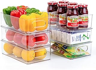 Fridge Organisers Set of 6,Refrigerator Storage Box Stackable Fridge Storage Containers with Handles Clear Kitchen Cupboard Organiser for Fridge Kitchen Pantry Cabinets Bathroom Drawer - BPA Free