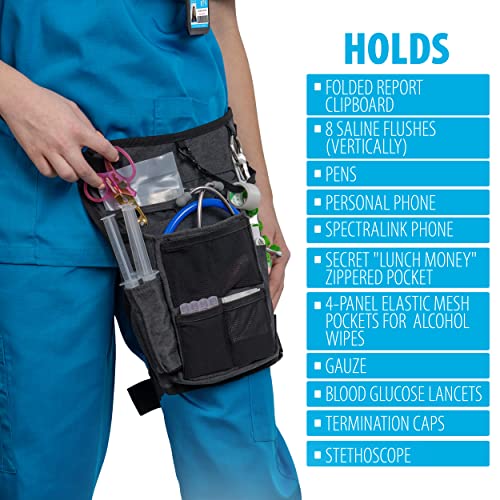 Image of Nurse Fanny Pack w /Elastic Leg Band - Multi Compartment Waist Organizer Tool Bag for Students, Practitioners & Medical Professionals (Black Noche)