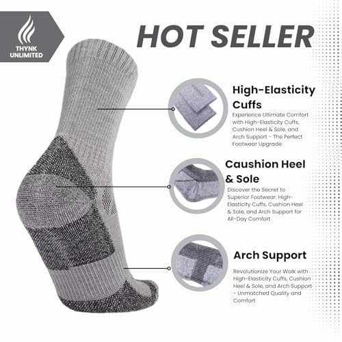 3 Packs Lightweight Hiking Socks Thin Merino Wool Socks for Men Warm Crew Socks, Cushioning Toe and Heel3
