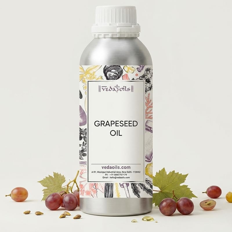 Image of VedaOils Grapeseed Oil for Hair Growth 100ml | Cold Pressed Grapeseed Oil for Skin & Face Massage | 100% Pure & Natural Lightweight Moisturizing Oil