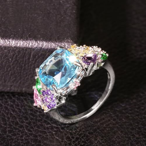 OCOUYVD Adjustable Square Princess Ring Inlaid with Multi Colored Gemstones, Imitation Diamond Zircon Ring Diamond Ring Clothing Wedding and Engagement Rings2