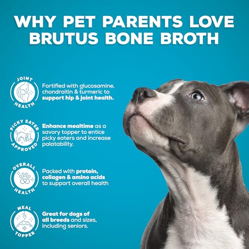 Image of Brutus Chicken Broth Liquid for Dogs - All Natural Chicken Bone Broth for Dogs with Chondroitin Glucosamine Turmeric -Human Grade Dog Food Toppers for Picky Eaters & Dry Food -Tasty & Nutritious