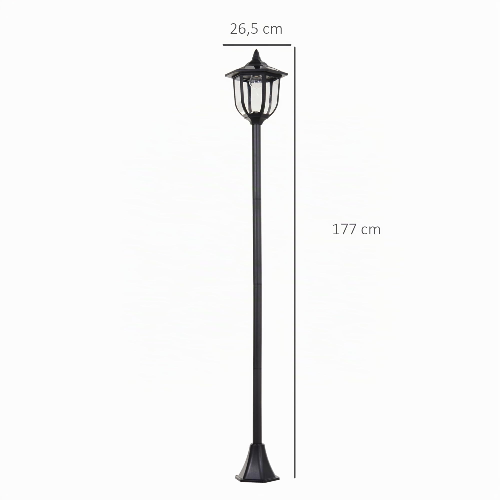 Outsunny Conjunto de 2 Farolas Solares con Panel Ø26,5x177 cm Negro | Luces de Solar para Jardín, Encendido Automático, Protección al Ambiente, 6 Luces LED, para Terraza Patio