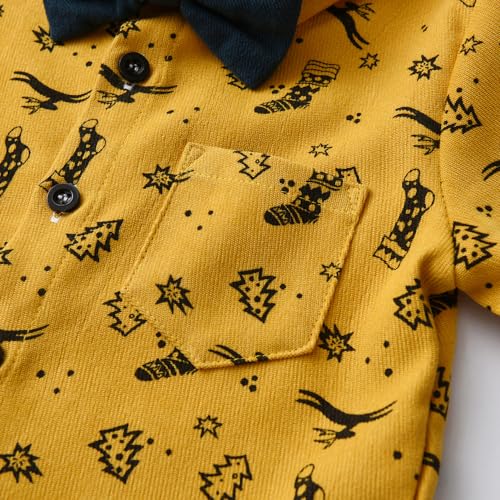 Image of Christmas Toddler Kids Boys Gentleman Clothing Sets Long Sleeve Cartoon Bowtie Shirts+Suspenders Pants Suits