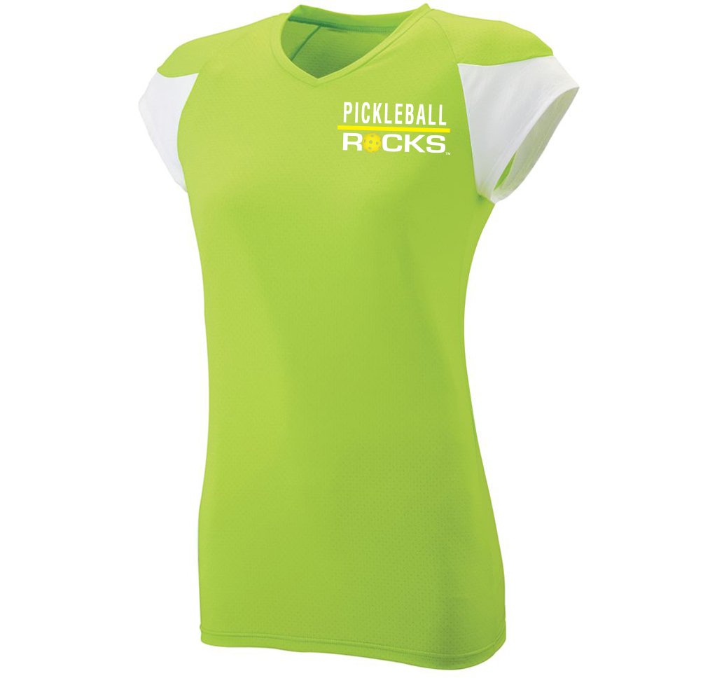 Pickleball Rocks Ladies Lime Green Short Sleeve V Neck