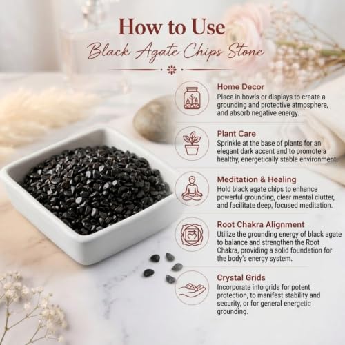 Image of Black Agate Crystal Chips for Grounding & Emotional Balance | Natural Gemstones for Vastu, Reiki & Meditation | Decorative Crystals for DIY Craft, Jewellery Making, Home Decor & Table Decor (500 Gm)