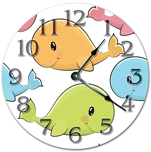 Reloj de pared bebé ballenas coloridas 10.5"