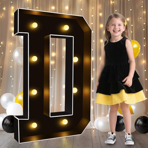 Image of Pooqla 3FT Marquee Light Up Letters, Black Large Letter D Party Decorations | LED Marquee Letters 3 Feet Tall, Black Giant Mosaic Letters Gift for Boys Men Birthday Anniversary Wedding Decoration