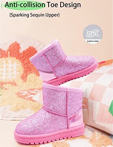 Girl's Boots Kids Glitter Snow Boots Durability Slip Resistant Outdoor Ankle Boots(Toddler/Little Kids)3