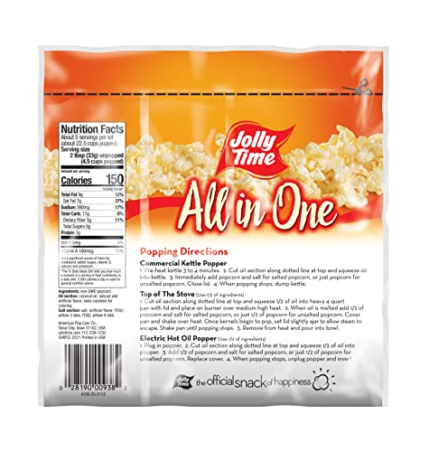 JOLLY TIME All in One Popcorn Kit, Portion Packets with Kernels, Oil and Salt for Movie Theater or Air Popper Machines (24 pack, 4oz Kettle)