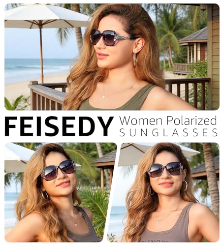 Image of FEISEDY Oversized Sunglasses for Women Square Polarized Sparkling Frame B2289