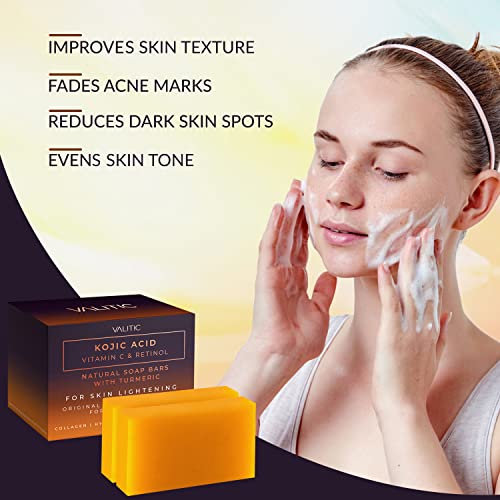 Valitic Kojic Acid Vitamin C And Retinol Soap Bars With Turmeric For Skin Lightening - Original Japanese Complex For Dark Spots Infused With Collagen, Hyaluronic Acid, And Vitamin E (2 Pack) #TOP4