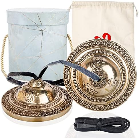 ZenBless 3.5inch Tibetan Tingsha Cymbals 2pcs, with Storage Box and Fabric Case, Meditation Sanskrit Bronze Chime Bells for Spiritual Healing Mindfulness, Yoga Buddhist, Relaxation Musical Instruments