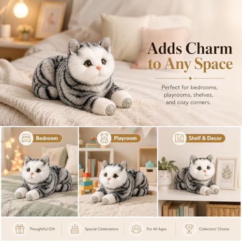 Image of Monex Stationary Cute Sitting Cat Plu | Ultra Soft Stuffed Animal for Kids, Girls & Room Decor | Decorative Cat Plushie Gift (White-Black)