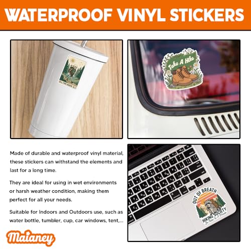 Image of MAIANEY (15Pcs, 3in) Funny Hiking Stickers Pack with Mountain Nature Animals, Outdoor Adventure Quote Vinyl Decals for Water Bottle Laptop Camping Gear, Bear Raccoon Trail Hiker Stickers