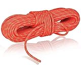 Cuerda de escalada de seguridad para exteriores: material de poliéster de alta calidad, muy resistente y duradero. Diámetro: 10 mm. Fuerza de tracción máxima: 24 KN. Peso: 80 g/metro. 10 mm de diámetro aguanta el uso regular, mantiene la cuerda lo suficientemente ligera como para caminarla en el barro.