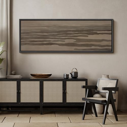 Image of MUDECOR Large Framed Canvas Print Wall Art Neutral Abstract Earth Tone Horizontal Flow Antique Retro Ready to Hang Painting for Living Room Bedroom Multi-Sizes - 60 inchx20 inch