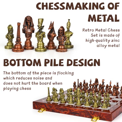 Juego de ajedrez grande egipcio de metal con tablero plegable de 15 pulg miniatura 2