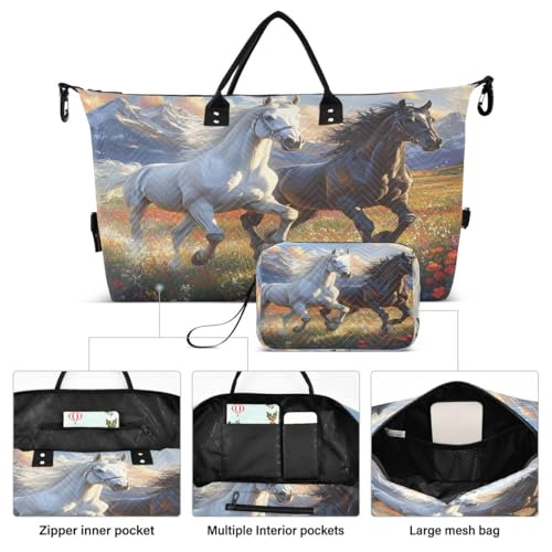 Horse Blossom Cityscape Mountan Travel Duffle Bag Gym Bag Weekender Bags with Toiletry Bag Travel Trip Tote Bag2