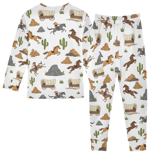 Pajama Sets Long Sleeve Western Themed Pattern Prints Soft Comfy Sleepwear 2 Piece PJS 3-8T3