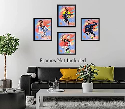 Watercolor Soccer Superstar Canvas Posters,Inspirational Football Sports Art Prints,Graffiti Soccer Art Print For Boys Fashionable Wall Decoration For College Dormitory Posters Set Of 4 (8X10 Inches, Unframed) #TOP2