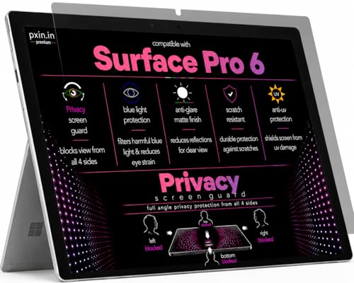 Image of Pxin 360 Pro Privacy Screen guard compatible with Surface Pro 6 | Anti Glare | Anti UV | Anti Blue | Anti Reflection | Privacy Filter | Unbreakable Build