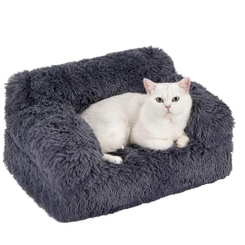 Avont Cat Couch Sofa Bed, High Supportive Foam with Soft Fluffy Machine-Washable Plush Cover and Non-Slip Bottom for Indoor Small Puppy Pet Kitty -Darkgrey