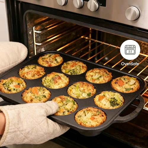 Image of Flavehc 2pack Cast Iron Muffin Pans for Baking 12 Cup Regular Size Cupcake Pan with Handle Pre-Seasoned Muffin Pans Molds