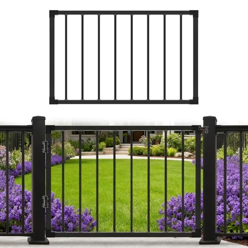Deck Fence Gate Outdoor 36H Gate for 48H Deck Entry Way Metal Gate Black Powder Coated DIY Fence Gate for Residential Yard Patio(No Hinge)