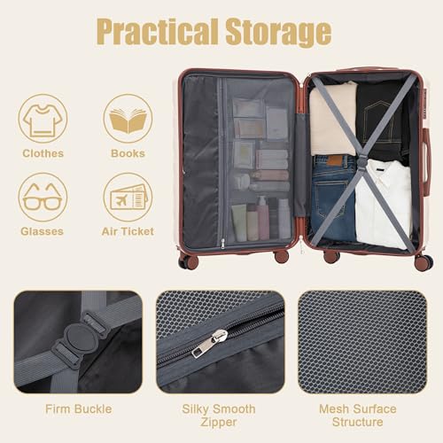 Image of 28 Inch ABS Hard Shell Large Luggage With Combination Lock and Side Hooks, Beige